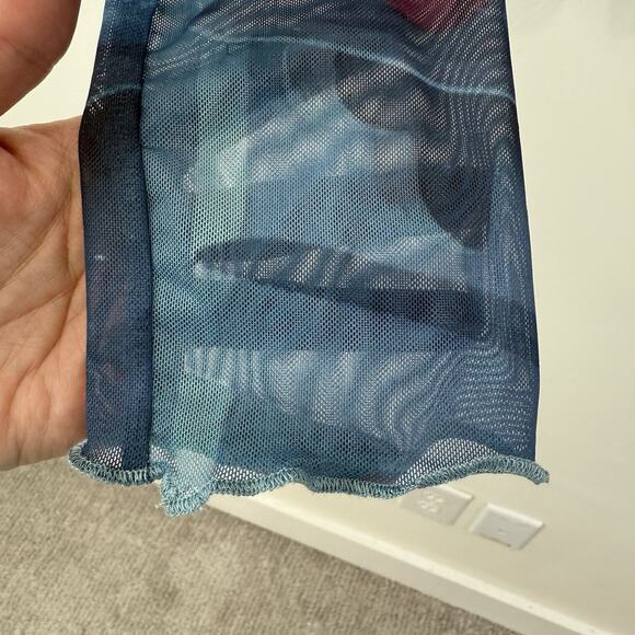 Disney Alice in Wonderland Mesh Graphic Crop Top Sz XL Long Sleeve Ruched Ruffle - Picture 5 of 8